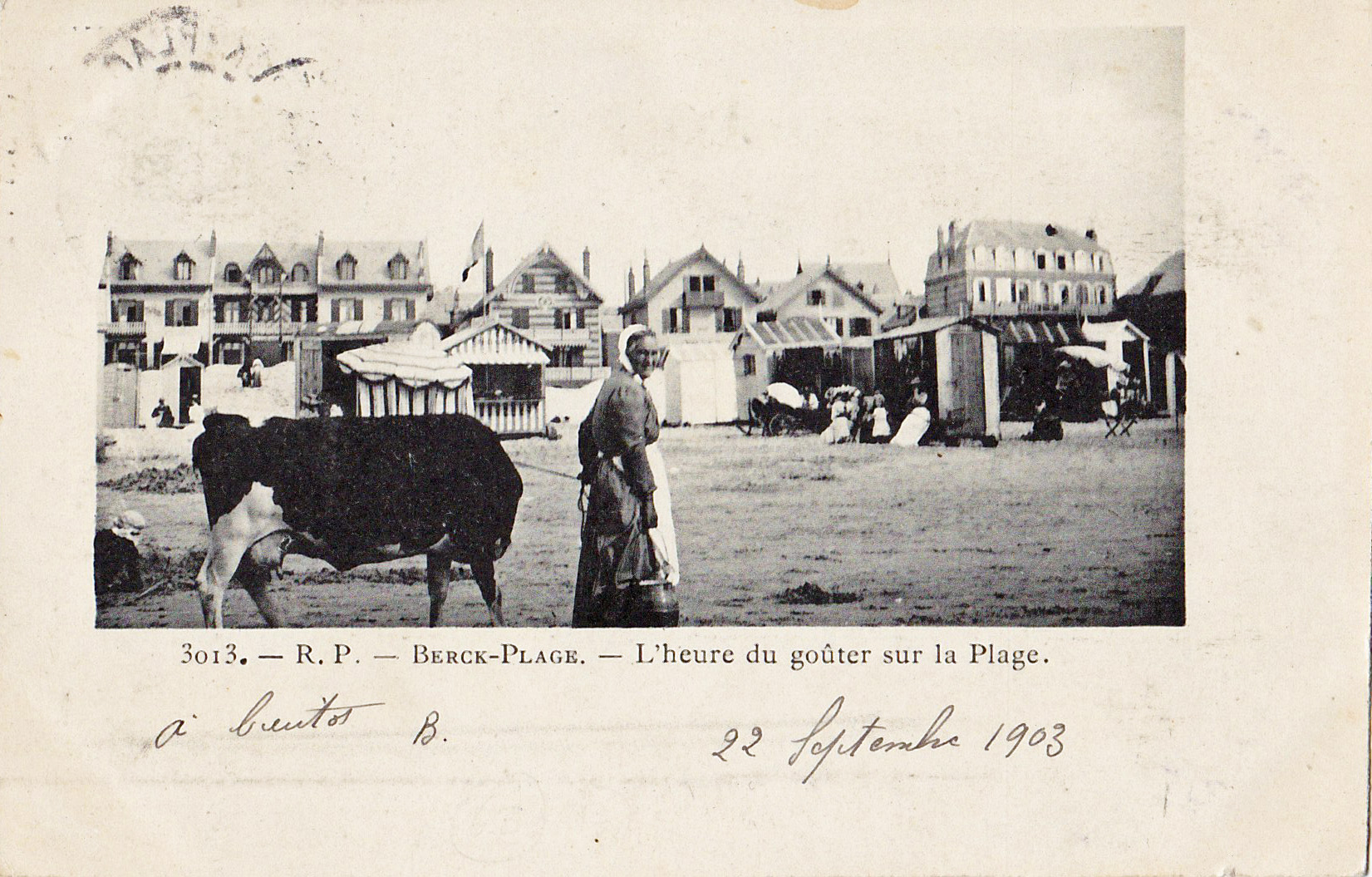 Berck-Plage - La laitière et sa vache sur la Plage - L'heure du gouter