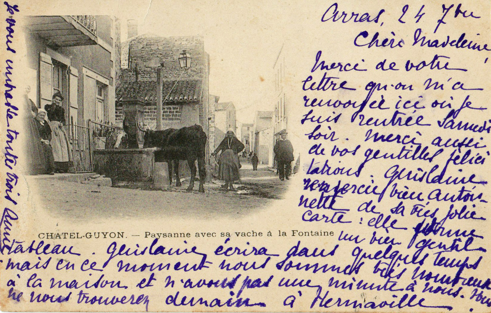 Chatel-Guyon - Paysanne avec sa vache à la fontaine